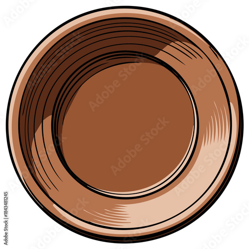 Top view illustration of a rustic brown ceramic plate or shallow bowl