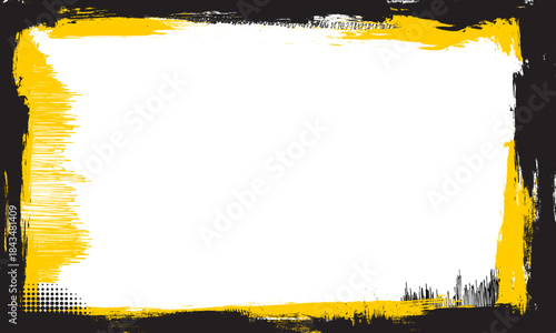 yellow black ink brush painting blank frame border artistic grunge graphic element