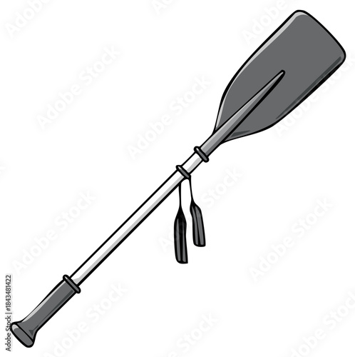 Single gray paddle with dangling leashes on white background, graphic illustration