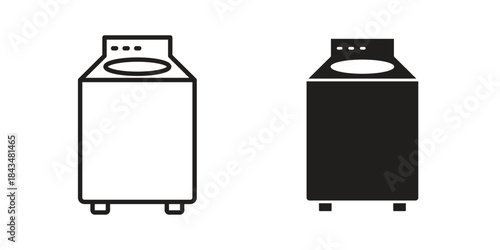 Top load washer icons. Solid black silhouette and line art outline. Minimal design element,