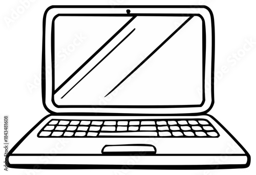 Doodle style black and white laptop computer outline