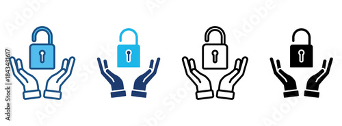 Secured Icon Set With Multiple Styles. Vector Illustration
