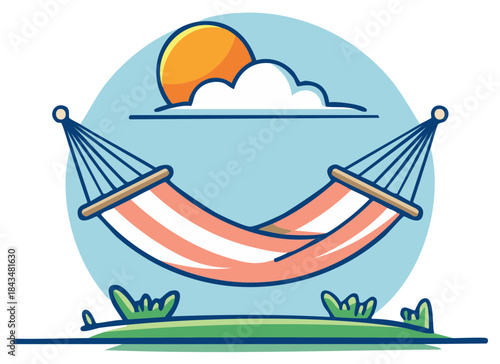 Hammock on a sunny day, resting relaxation concept. Leisure time illustration.