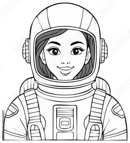 Illustration of a Smiling Woman Astronaut Wearing a Space Suit and Helmet