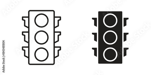Trafic icons. Solid black silhouette and line art outline. Minimal design element,