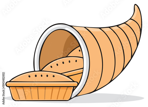 Illustration of a Cornucopia with Pies - Thanksgiving Harvest