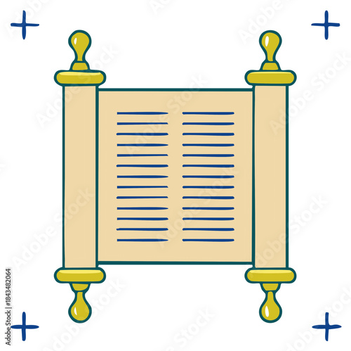 Ancient religious scroll with sacred text hand drawn vector illustration