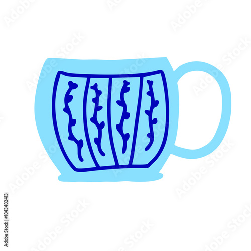 Light Blue Glass with Dark Blue Leaf Pattern Minimalist Design