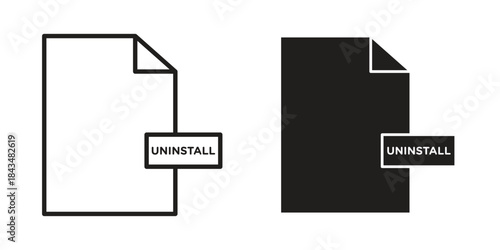 Uninstall icons. Solid black silhouette and line art outline. Minimal design element,