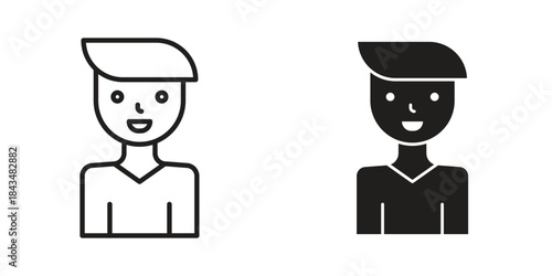 Ventriloquist icons. Solid black silhouette and line art outline. Minimal design element,