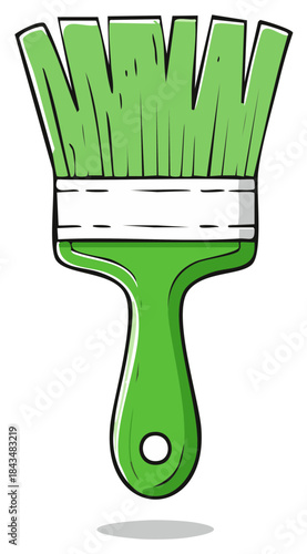 Green Paint Brush with a White Ferrule and a Hole in the Handle