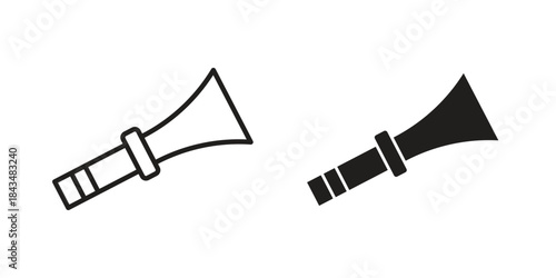 Vuvuzela icons. Solid black silhouette and line art outline. Minimal design element,