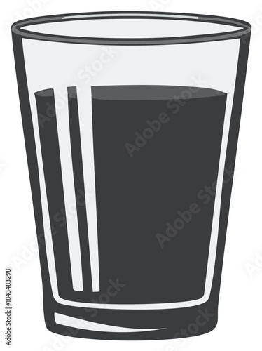 Minimalist grayscale vector illustration of a drinking glass filled with a dark liquid