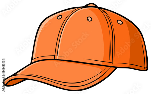 Bright orange baseball cap with bold outlines isolated on white