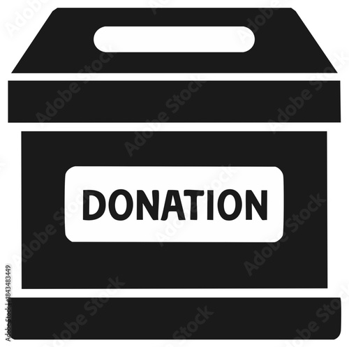 Donation box, charity, fundraising, support, icon, black and white design