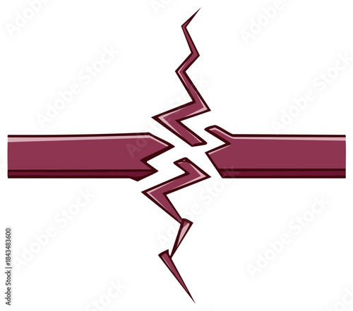 Burgundy horizontal line breaking in the middle, with jagged edges forming a crack with pointed ends