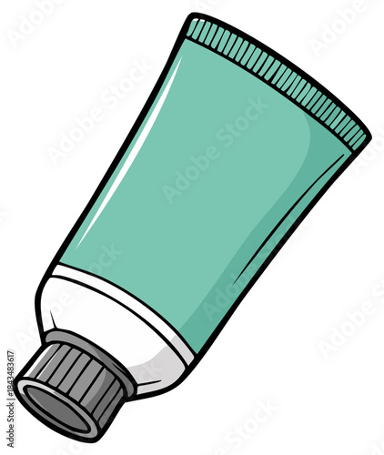 Teal colored cosmetic or medical tube with a ribbed cap for dispensing paste cream or gel