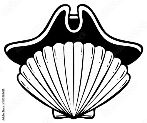 Pirate theme logo with seashell and cocked hat illustration in vector format