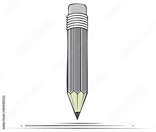 Graphite pencil with pink eraser drawing a straight line on a white surface