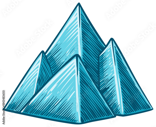 Illustration of pyramidal geometric shapes arranged in a stylized mountain formation