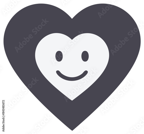 Minimalist graphic icon of a smiling heart representing love happiness and positive emotions