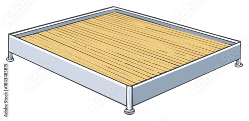 Modern wooden slatted platform bed base vector illustration with a light gray frame