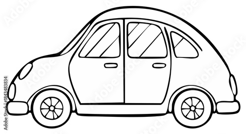 Cute cartoon car outline drawing for a coloring book page