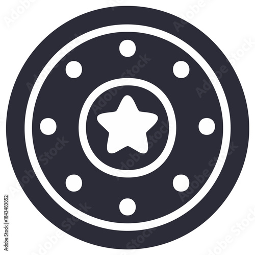 Decorative insignia with prominent star design; minimalist flat icon style for awards, emblems, or symbolic representations.