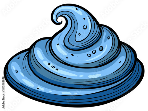Swirl of blue frosting with highlights and bubbles, graphic illustration