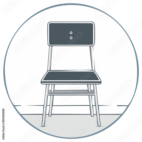 Minimalist graphic illustration of a vintage style school or office chair with simple design