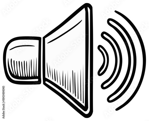 Sound Speaker Icon with Wavy Lines Representing Audio Waves in Hand Drawn Style
