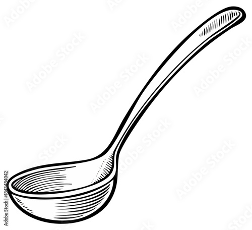 Hand drawn soup ladle kitchen utensil vintage style illustration