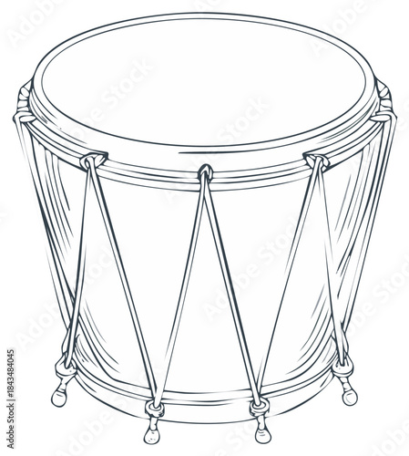 Line Art Illustration of a Snare Drum Musical Instrument Percussion Beat Rhythmic Rhythm