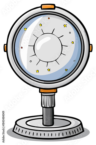 Cartoon Planetarium Device Displaying Sun and Stars