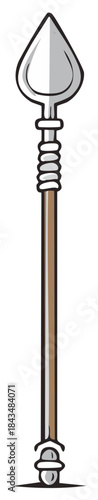 Cartoon illustration of a spear with a metallic arrowhead and wooden shaft.