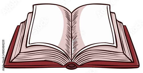 Illustration of an open book with blank pages, literature and publishing concept