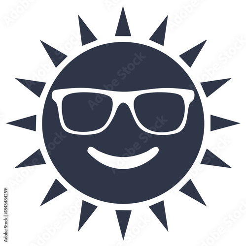 Smiling Sun Icon with Sunglasses, Cartoon Style Graphic, Summer Vector Design
