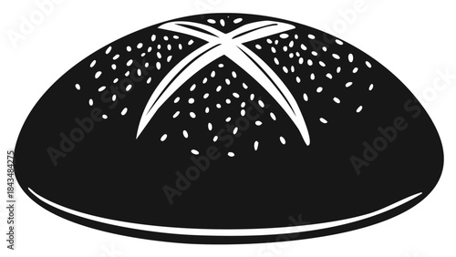 Freshly Baked Bread Loaf With Cross Design Top View