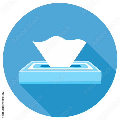 Flat vector design of a tissue box with white tissue coming out against a blue background