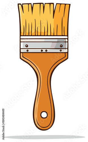 Handheld Paintbrush with Thick Yellow Bristles and Wooden Handle