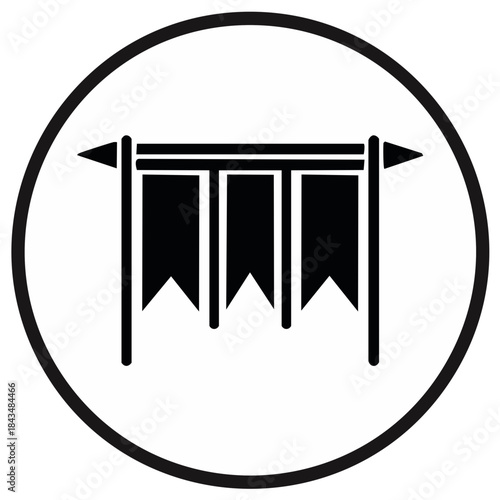 Simple Black Outline of a Banner Garland Inside a Circle