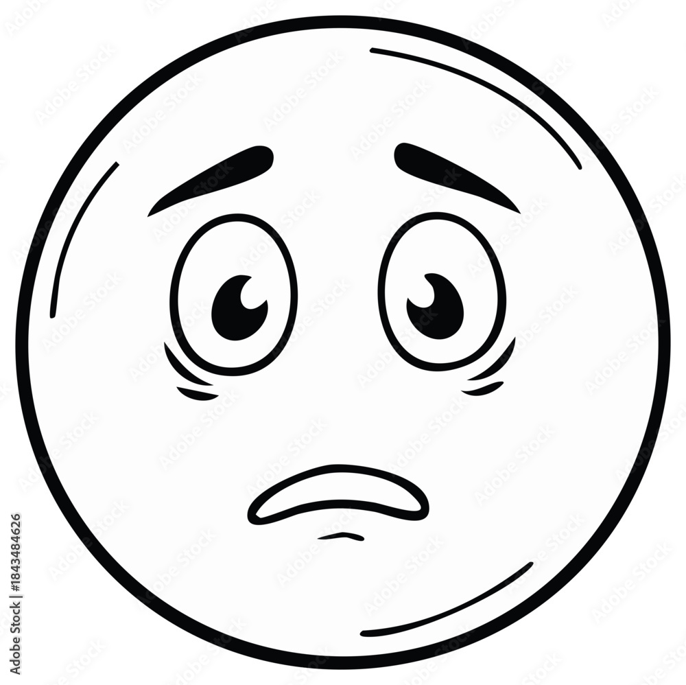 Fototapeta premium Worried tired cartoon face illustration with expressive eyes and an anxious emotion