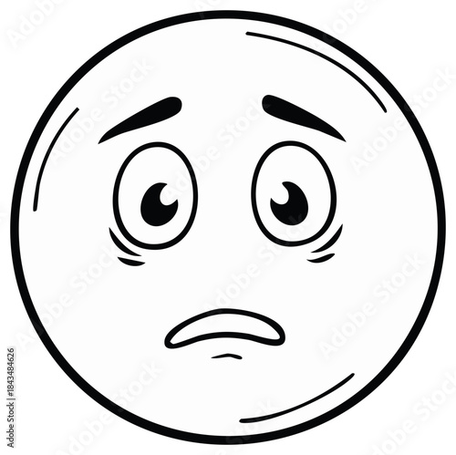 Worried tired cartoon face illustration with expressive eyes and an anxious emotion