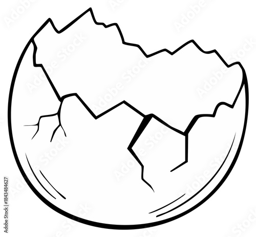 Cracked eggshell graphic element with jagged edges and broken lines