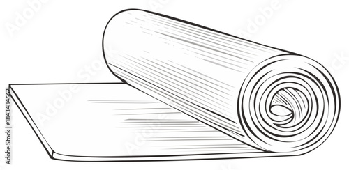 Graphic of a yoga mat unrolled, exercise and relaxation concept in black line art