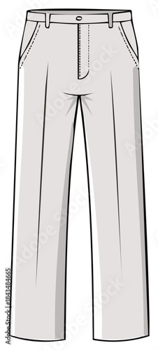 Detailed flat technical drawing of classic men's dress trousers with pleats and slant pockets