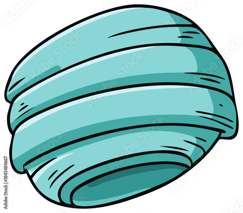 Cartoon illustration of a turquoise turban head wrap with black outlines, isolated on a white background