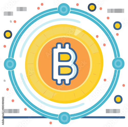 Bitcoin cryptocurrency symbol within a futuristic digital network and data flow