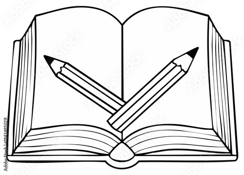 Open book with crossed pencils education concept illustration