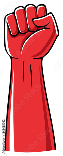 Red Fisted Hand Raised in Protest and Solidarity